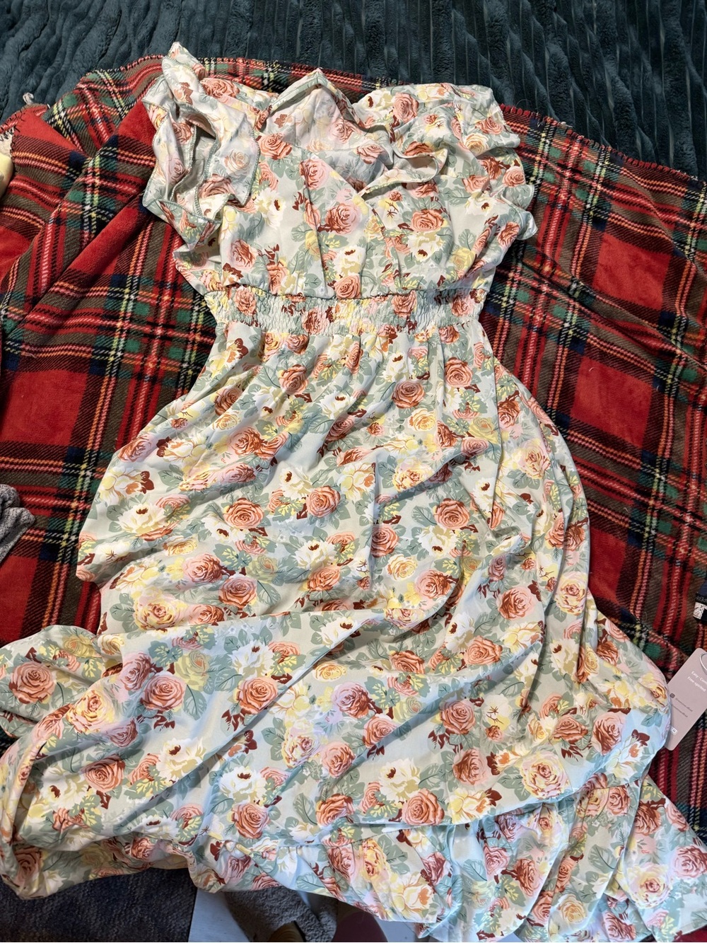 SHEIN Pastel Rose Floral Maxi Dress with Ruffles
